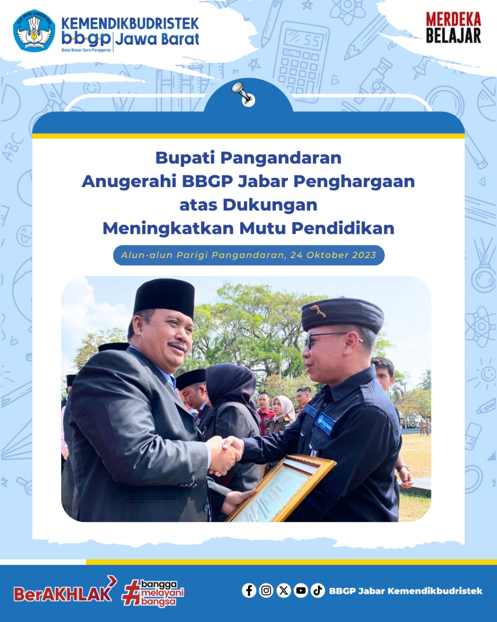 Bupati Pangandaran Anugerahi BBGP Jabar Penghargaan atas Dukungan Meningkatkan Mutu Pendidikan