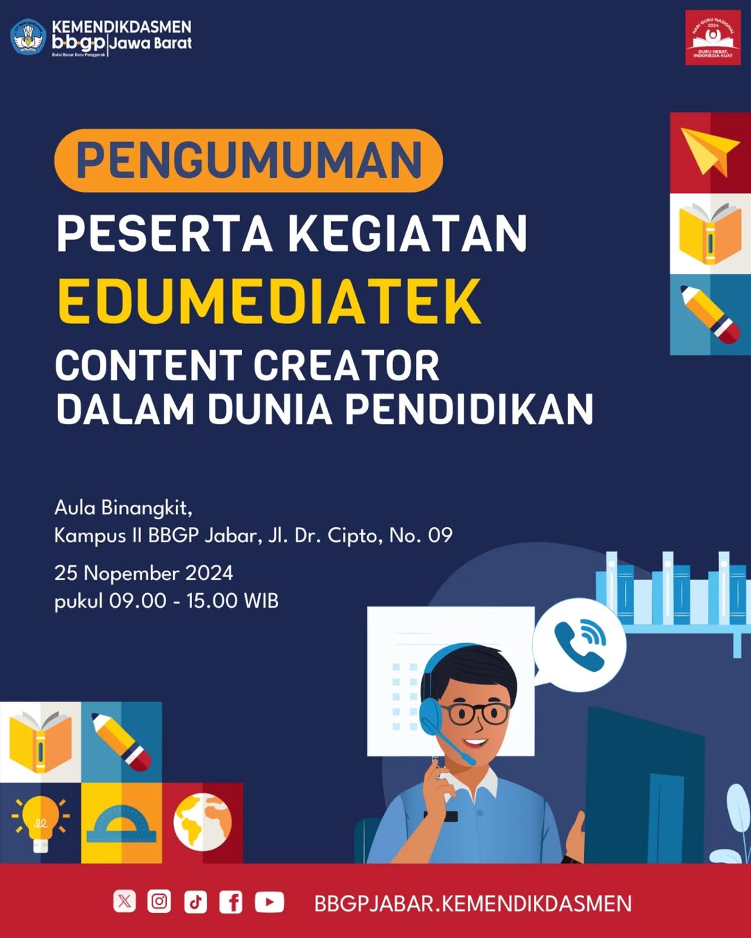 Pengumuman Peserta Kegiatan Edumediatek Content Creator Dalam Dunia Pendidikan